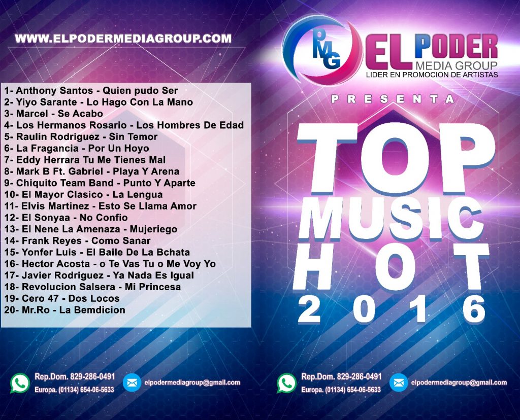 EL PODER MEDIA GROUP PRESENTA: TOP MUSIC HOT 2016 (CD 2016)